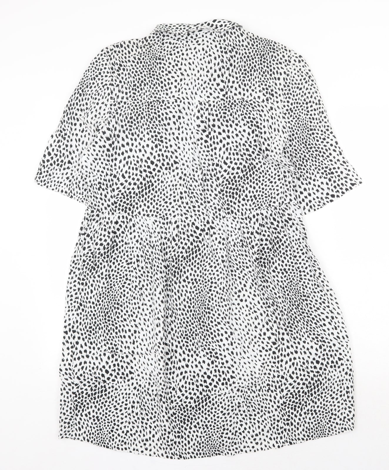 Topshop Womens White Geometric Viscose Shirt Dress Size 10 Collared Tie