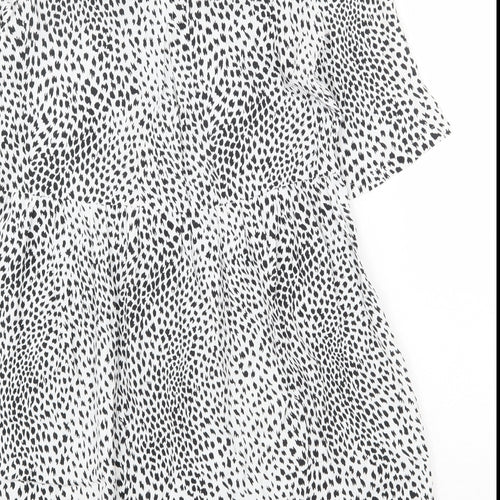 Topshop Womens White Geometric Viscose Shirt Dress Size 10 Collared Tie