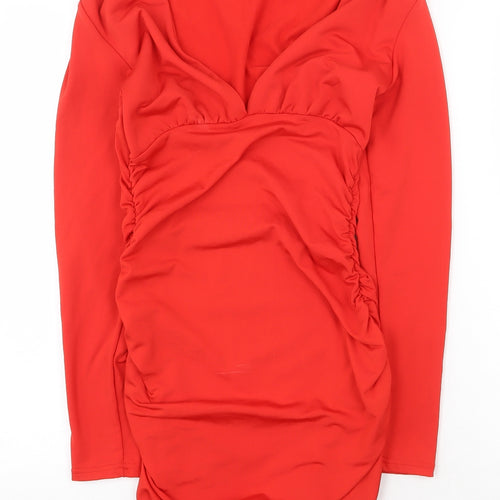 Preworn Womens Red Polyester Mini Size 6 V-Neck Pullover