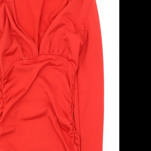 Preworn Womens Red Polyester Mini Size 6 V-Neck Pullover