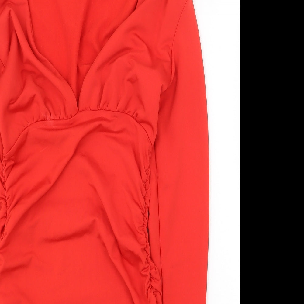 Preworn Womens Red Polyester Mini Size 6 V-Neck Pullover