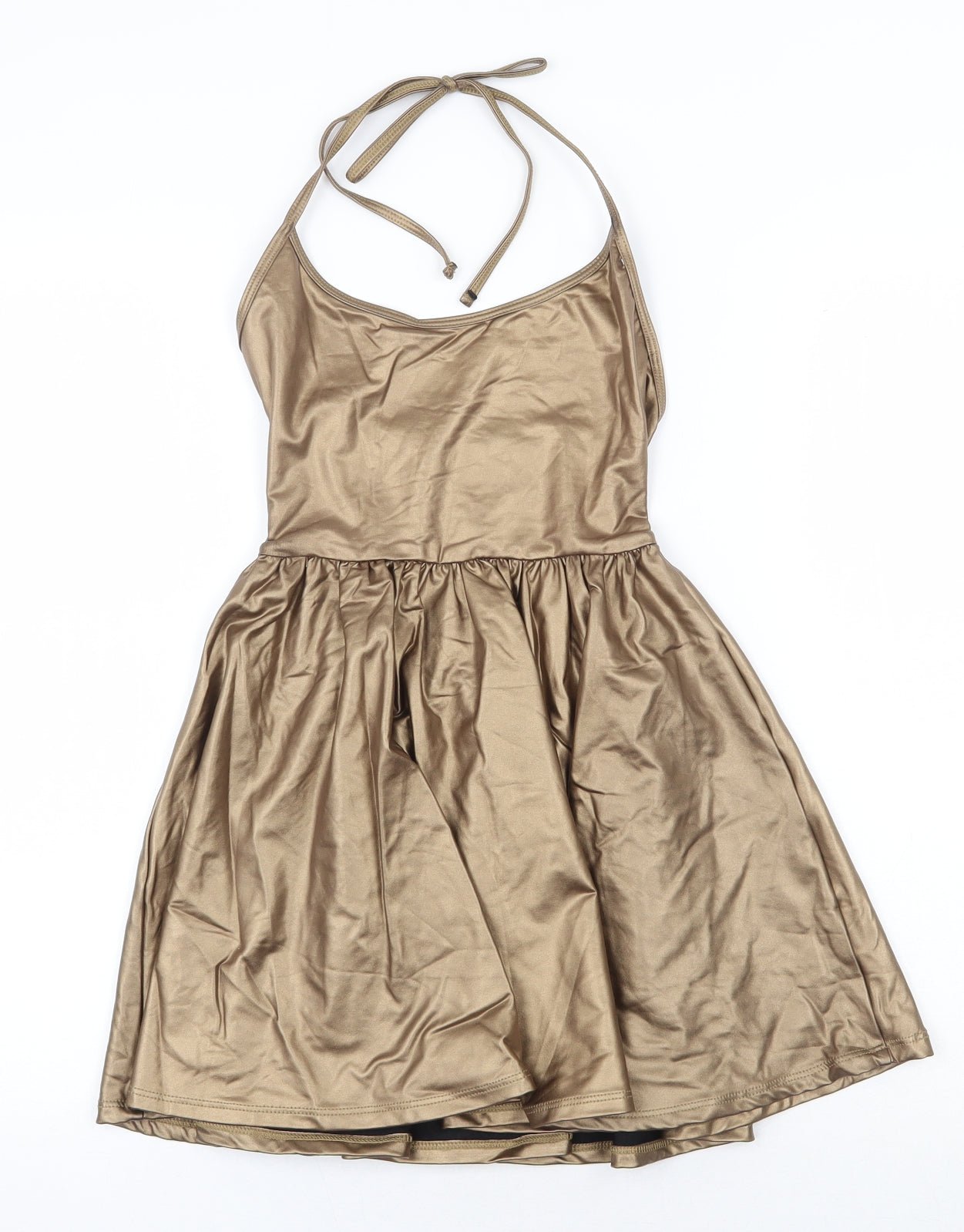 American Apparel Womens Gold Nylon Mini Size S Halter Tie