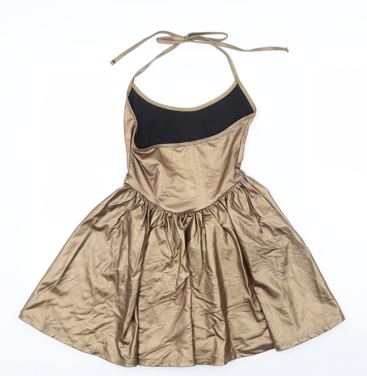 American Apparel Womens Gold Nylon Mini Size S Halter Tie