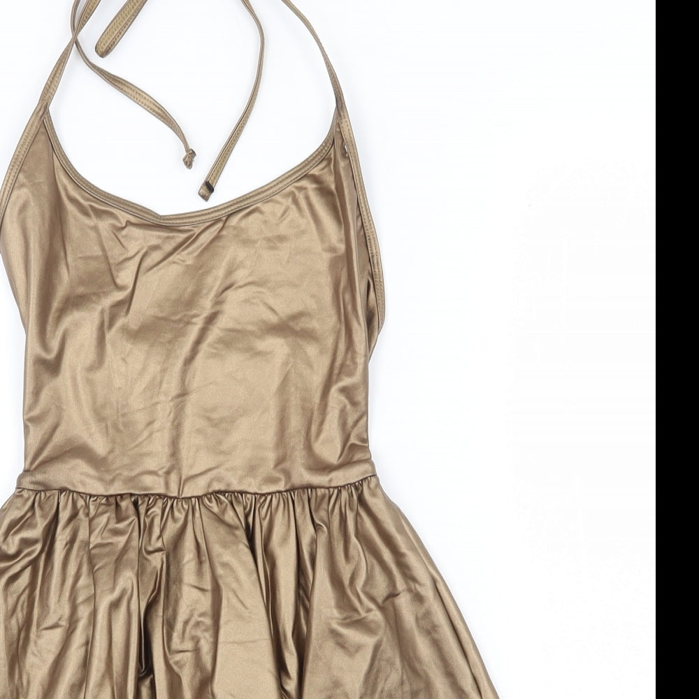 American Apparel Womens Gold Nylon Mini Size S Halter Tie