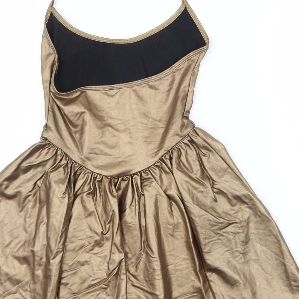 American Apparel Womens Gold Nylon Mini Size S Halter Tie