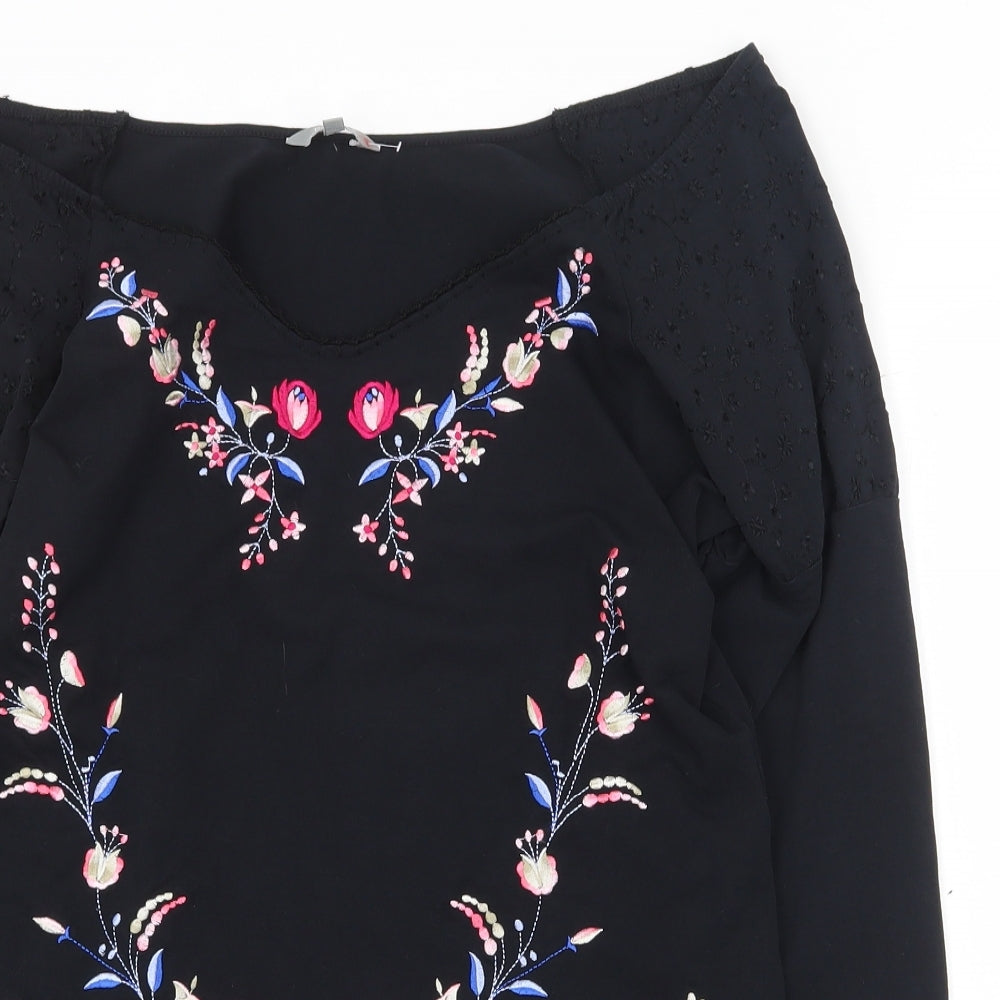 Per Una Womens Black Geometric Cotton Basic Blouse Size 16 V-Neck
