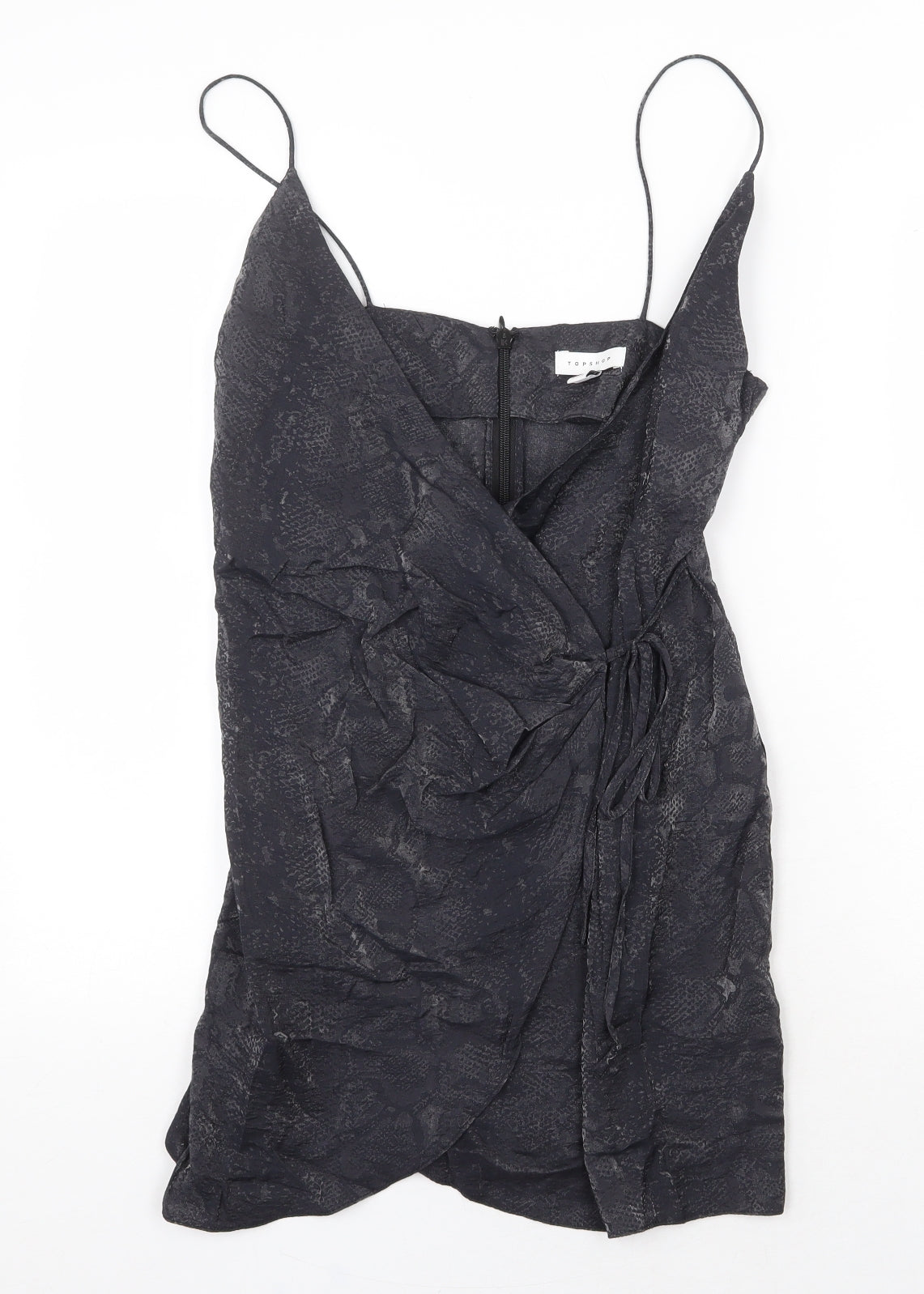 Topshop Womens Grey Animal Print Viscose Mini Size 6 V-Neck Zip - Snake Pattern
