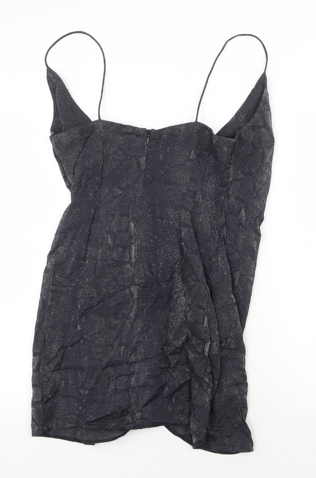 Topshop Womens Grey Animal Print Viscose Mini Size 6 V-Neck Zip - Snake Pattern