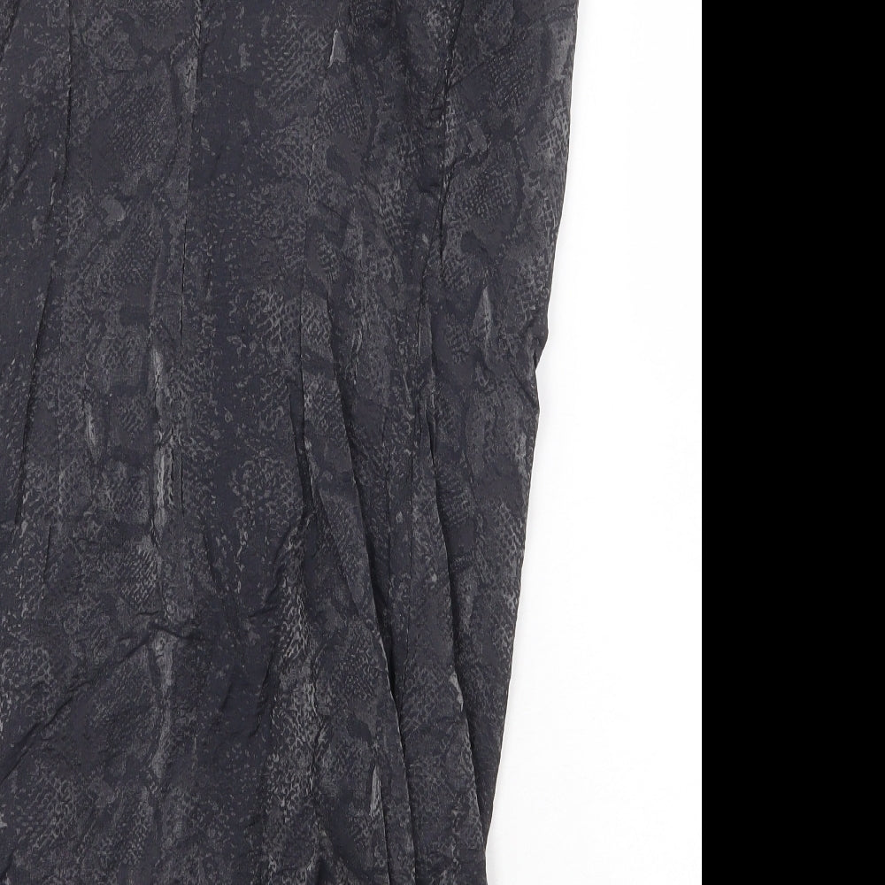 Topshop Womens Grey Animal Print Viscose Mini Size 6 V-Neck Zip - Snake Pattern