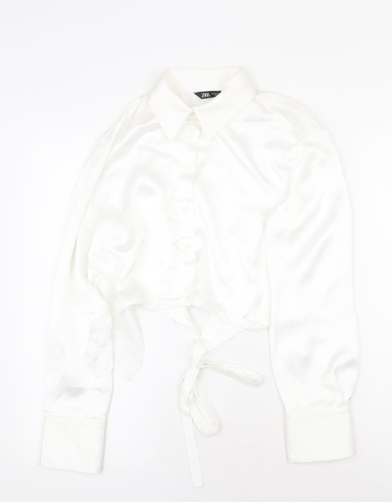Zara Womens White Polyester Cropped Button-Up Size XS V-Neck