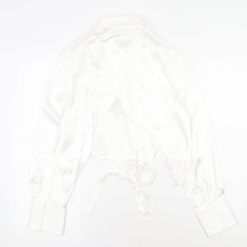 Zara Womens White Polyester Cropped Button-Up Size XS V-Neck