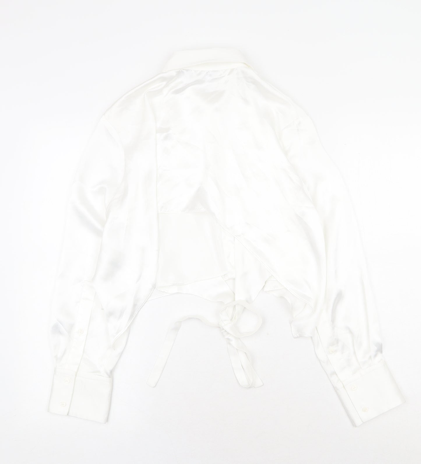 Zara Womens White Polyester Cropped Button-Up Size XS V-Neck