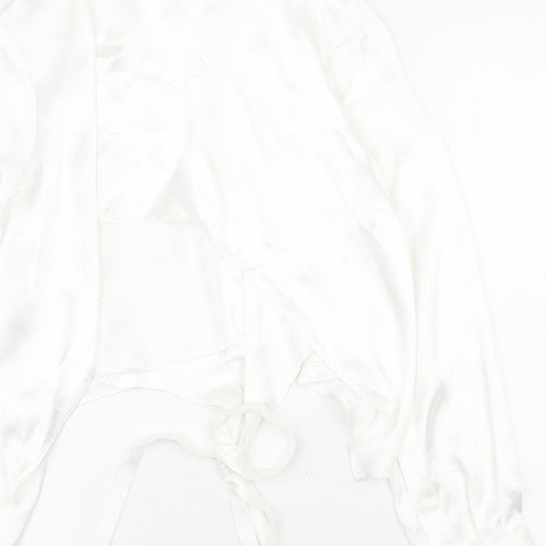 Zara Womens White Polyester Cropped Button-Up Size XS V-Neck