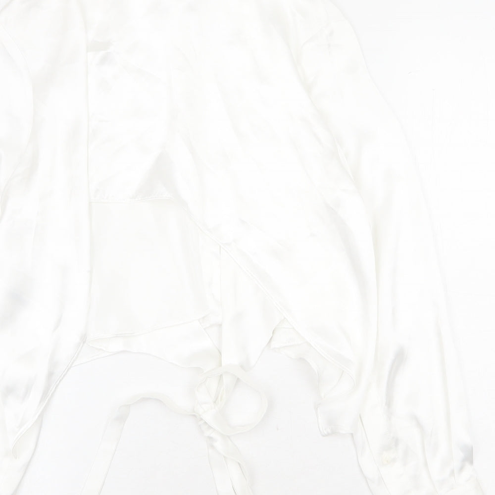 Zara Womens White Polyester Cropped Button-Up Size XS V-Neck