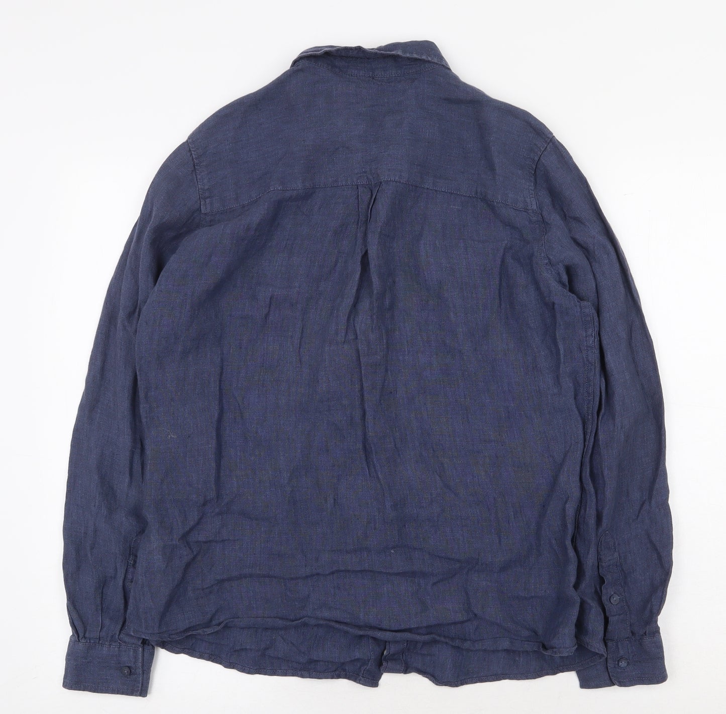 Marks and Spencer Womens Blue Linen Basic Button-Up Size 14 V-Neck