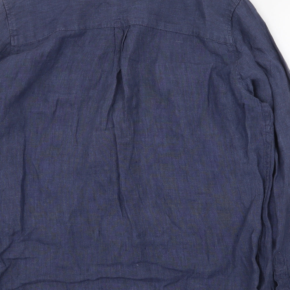 Marks and Spencer Womens Blue Linen Basic Button-Up Size 14 V-Neck