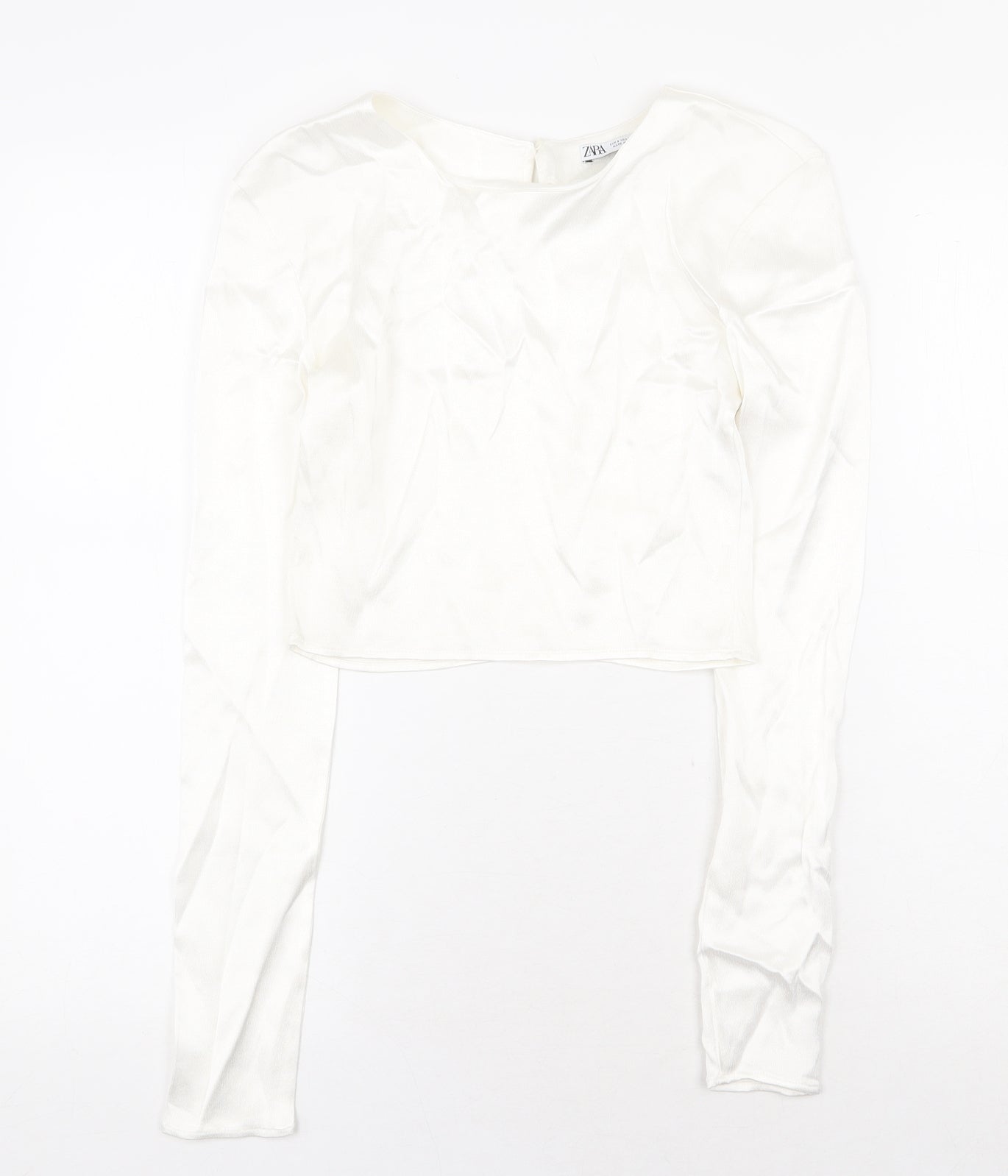 Zara Womens White Viscose Cropped T-Shirt Size S Round Neck