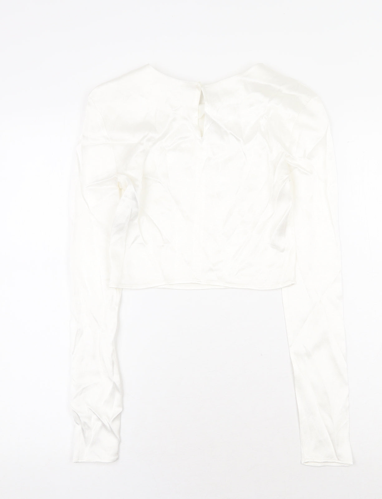 Zara Womens White Viscose Cropped T-Shirt Size S Round Neck