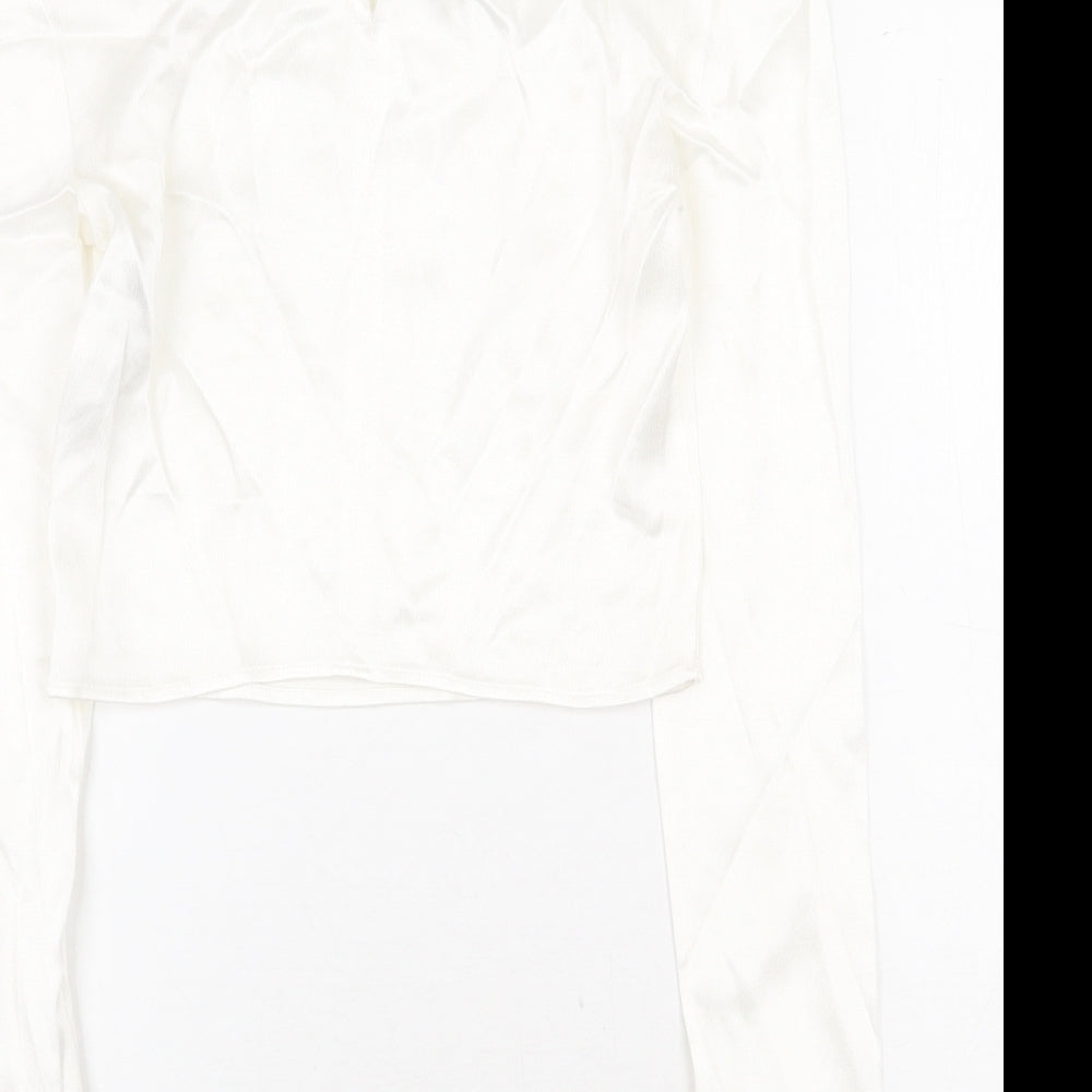 Zara Womens White Viscose Cropped T-Shirt Size S Round Neck