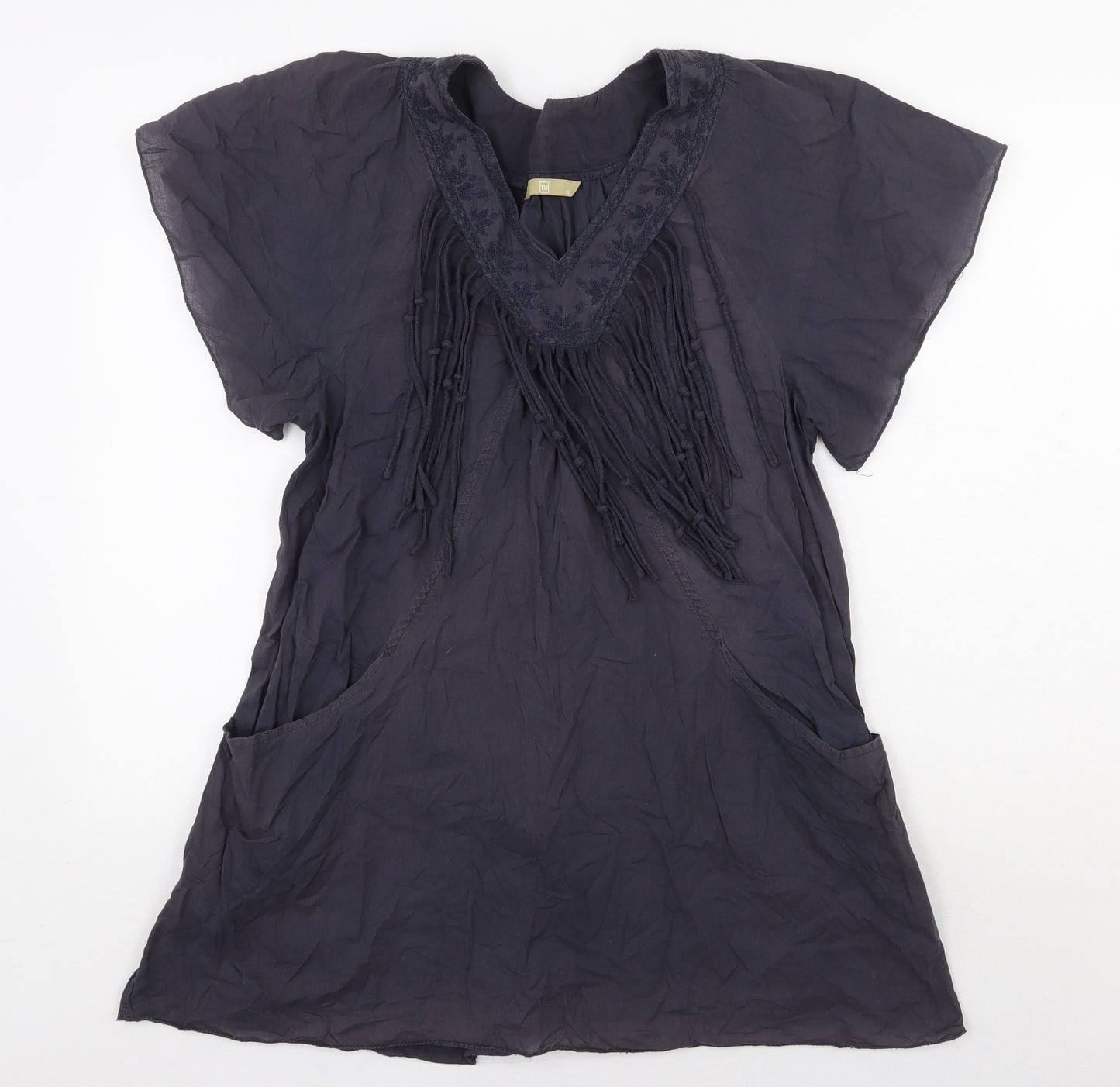 TU Womens Black Cotton Tunic T-Shirt Size 10 V-Neck