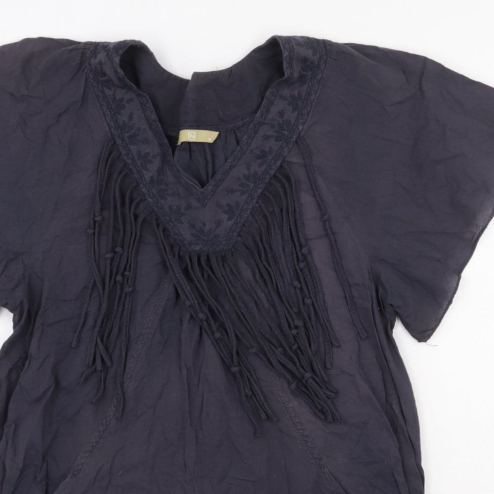 TU Womens Black Cotton Tunic T-Shirt Size 10 V-Neck