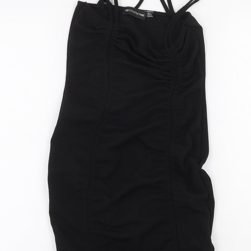 PRETTYLITTLETHING Womens Black Polyester Bodycon Size 6 Square Neck Tie