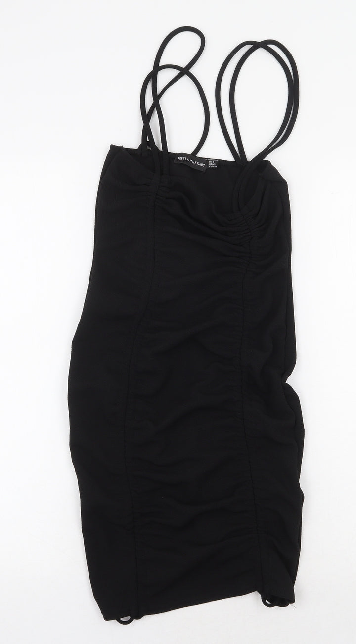 PRETTYLITTLETHING Womens Black Polyester Bodycon Size 6 Square Neck Tie