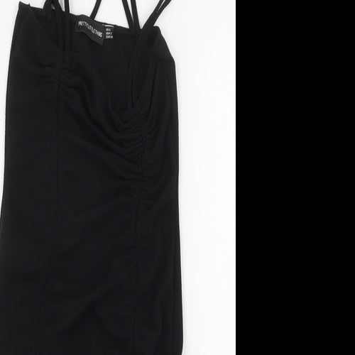 PRETTYLITTLETHING Womens Black Polyester Bodycon Size 6 Square Neck Tie