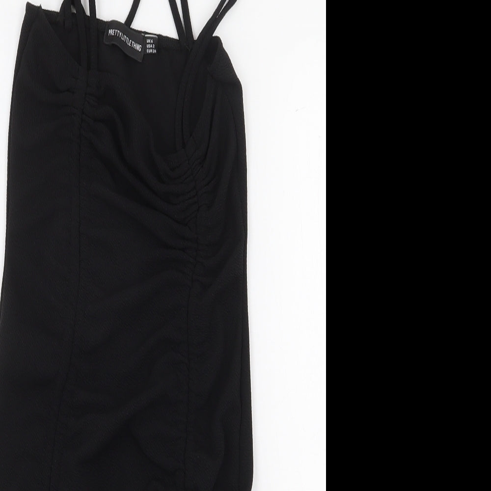 PRETTYLITTLETHING Womens Black Polyester Bodycon Size 6 Square Neck Tie