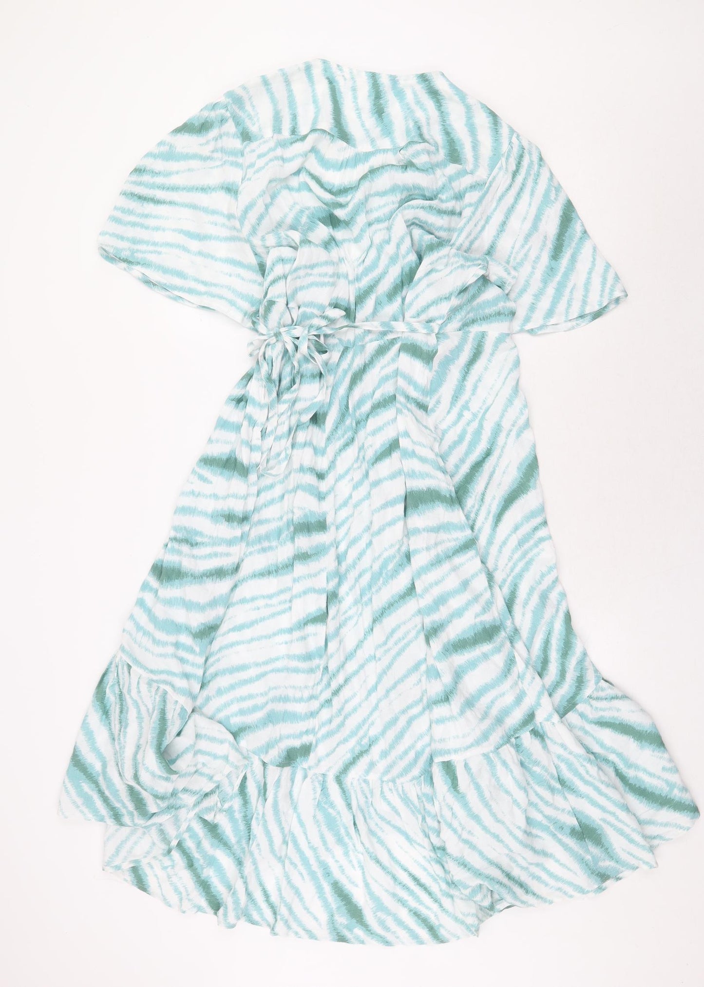 Per Una Womens Green Geometric Polyester Wrap Dress Size 20 V-Neck Tie