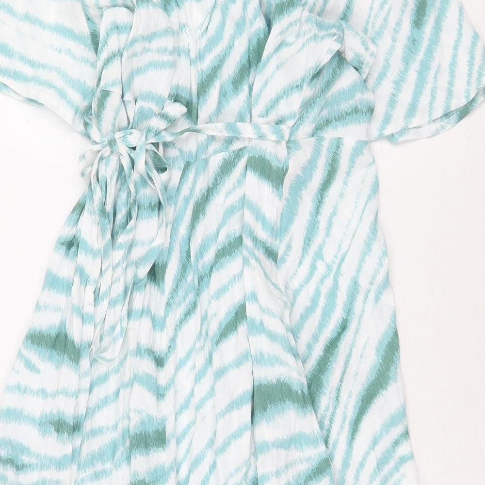 Per Una Womens Green Geometric Polyester Wrap Dress Size 20 V-Neck Tie