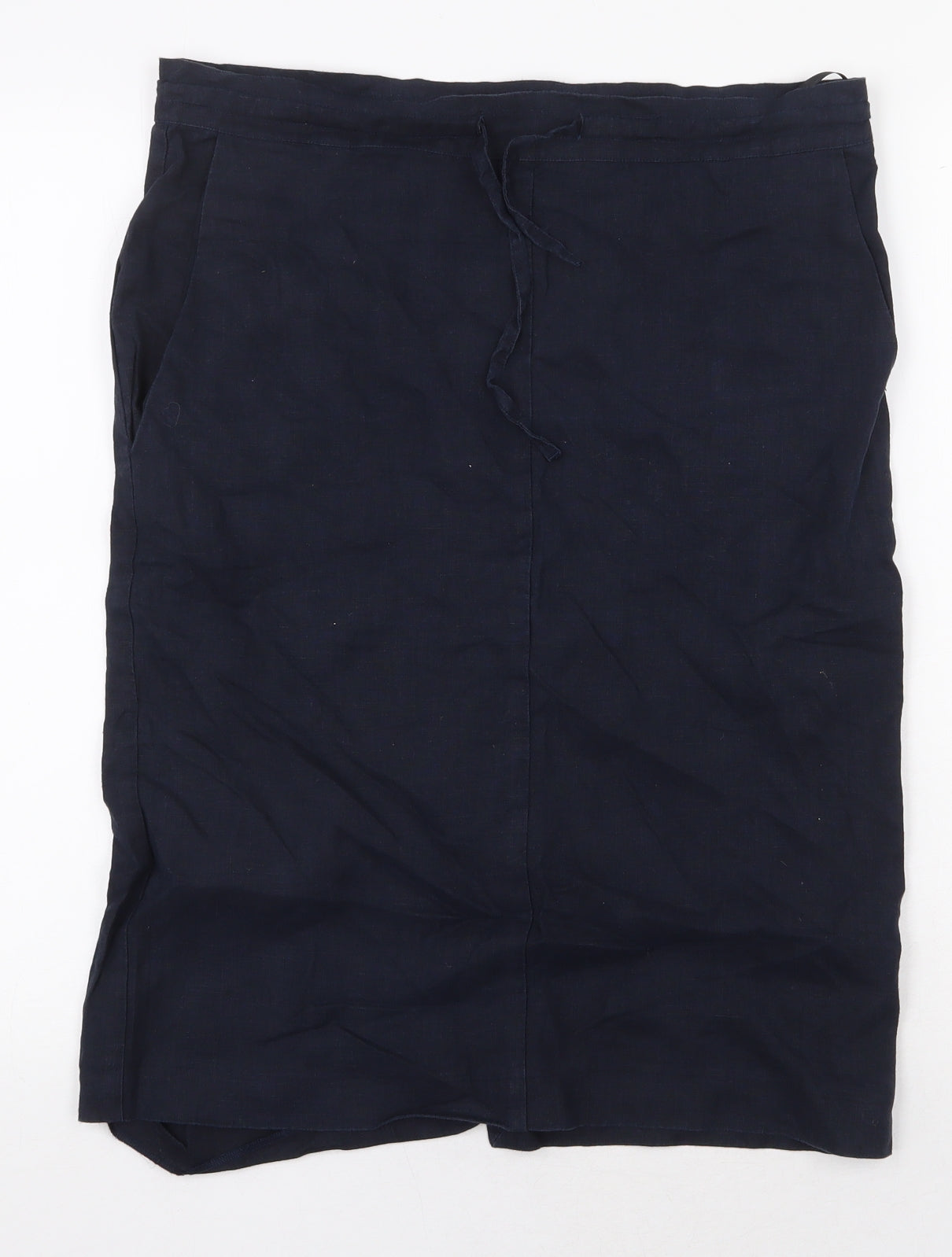 Jaeger Womens Blue Linen A-Line Skirt Size 8 Drawstring