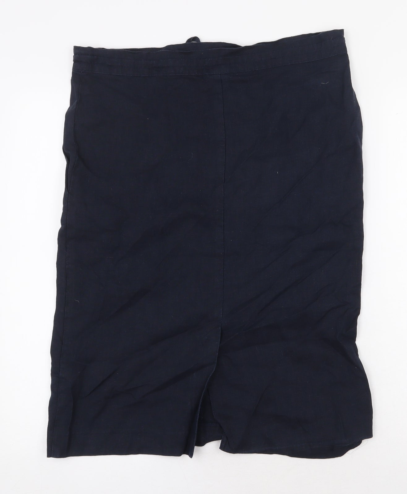 Jaeger Womens Blue Linen A-Line Skirt Size 8 Drawstring