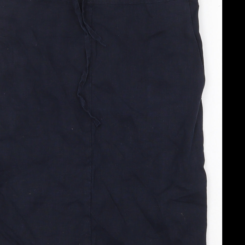 Jaeger Womens Blue Linen A-Line Skirt Size 8 Drawstring
