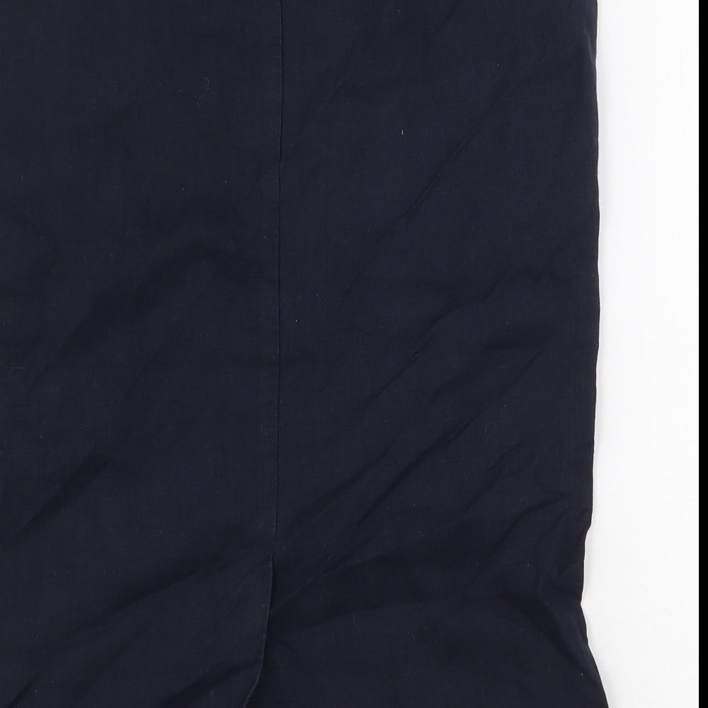 Jaeger Womens Blue Linen A-Line Skirt Size 8 Drawstring