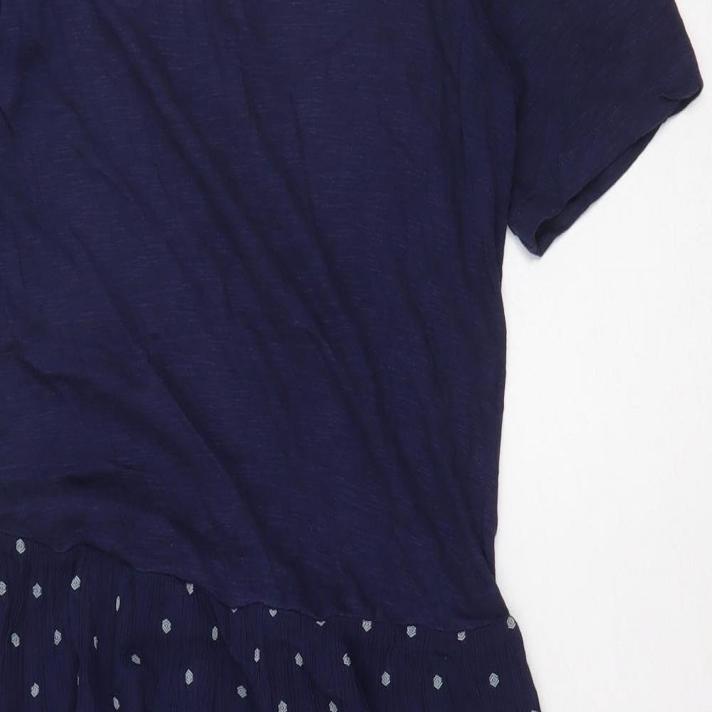 White Stuff Womens Blue Geometric Viscose T-Shirt Dress Size 10 Boat Neck Pullover