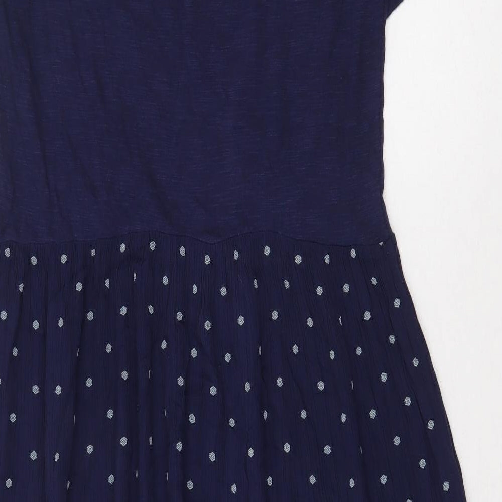 White Stuff Womens Blue Geometric Viscose T-Shirt Dress Size 10 Boat Neck Pullover