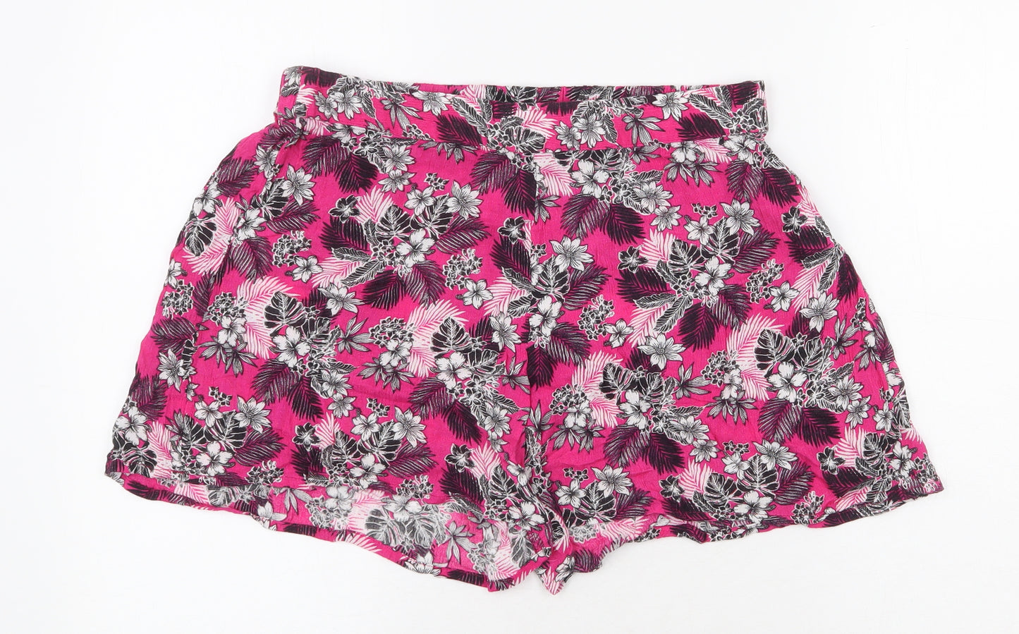 Peacocks Womens Pink Floral Viscose Bermuda Shorts Size 10 Regular Pull On
