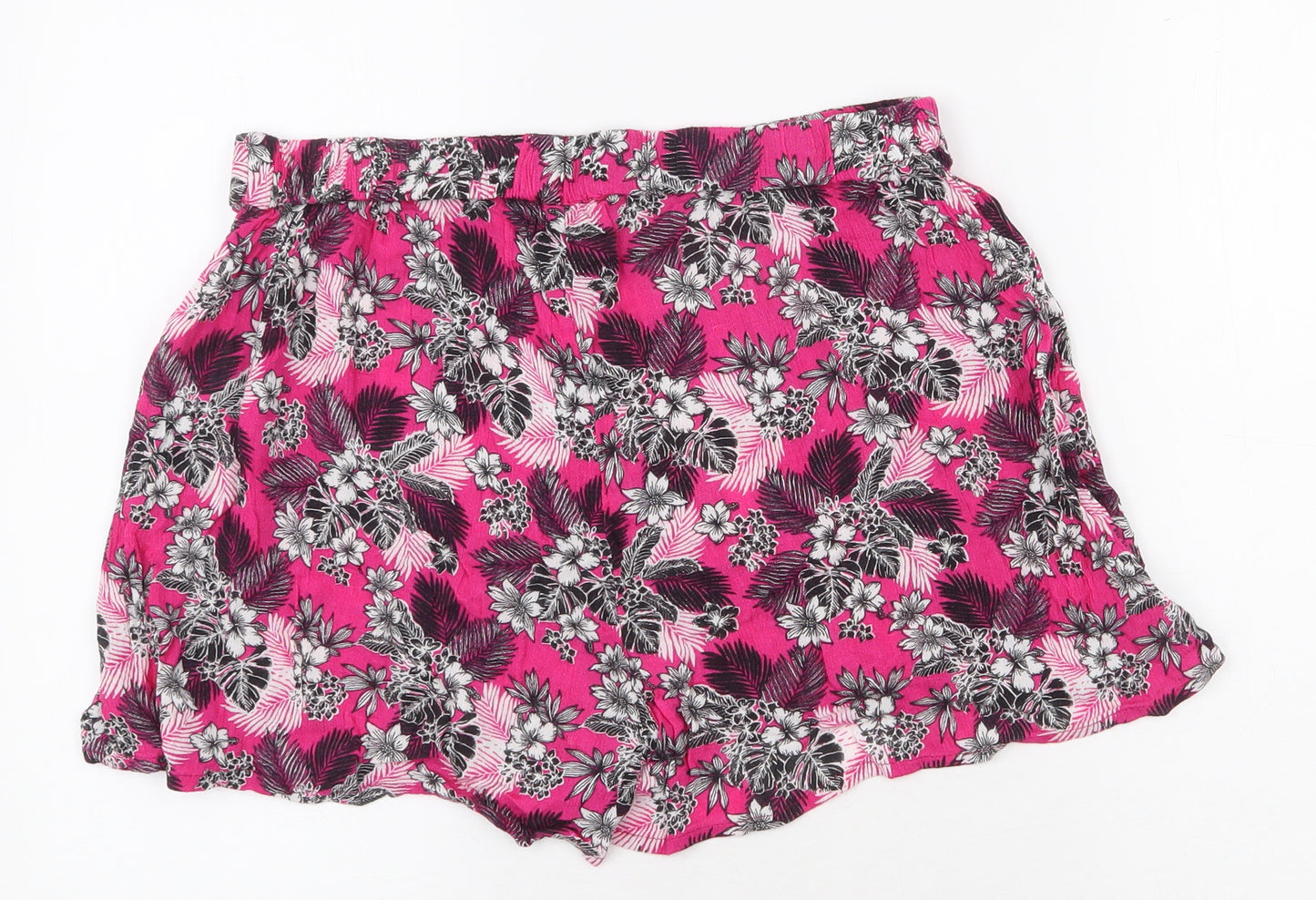 Peacocks Womens Pink Floral Viscose Bermuda Shorts Size 10 Regular Pull On