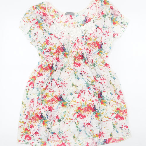 Per Una Womens Multicoloured Geometric Polyester Basic Blouse Size 12 Scoop Neck - Flower Detail