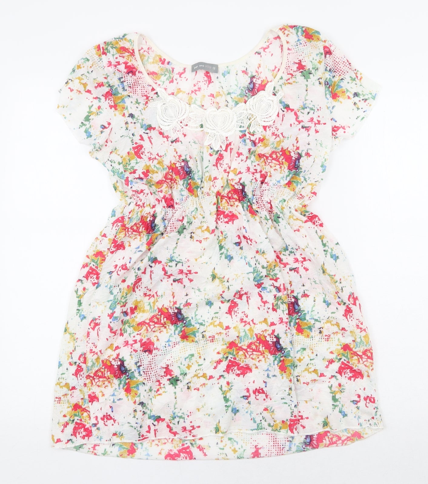 Per Una Womens Multicoloured Geometric Polyester Basic Blouse Size 12 Scoop Neck - Flower Detail