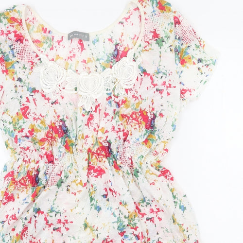 Per Una Womens Multicoloured Geometric Polyester Basic Blouse Size 12 Scoop Neck - Flower Detail