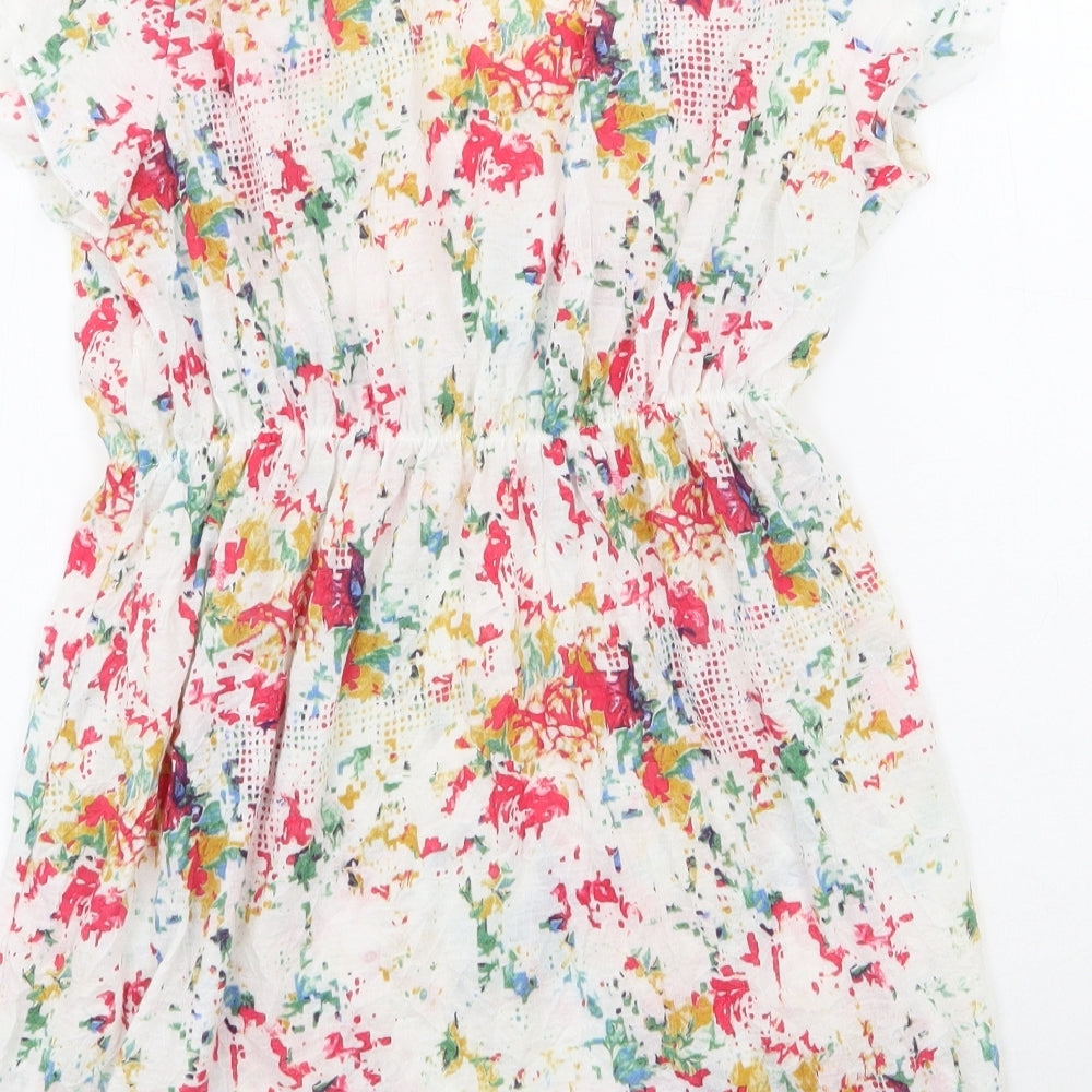 Per Una Womens Multicoloured Geometric Polyester Basic Blouse Size 12 Scoop Neck - Flower Detail