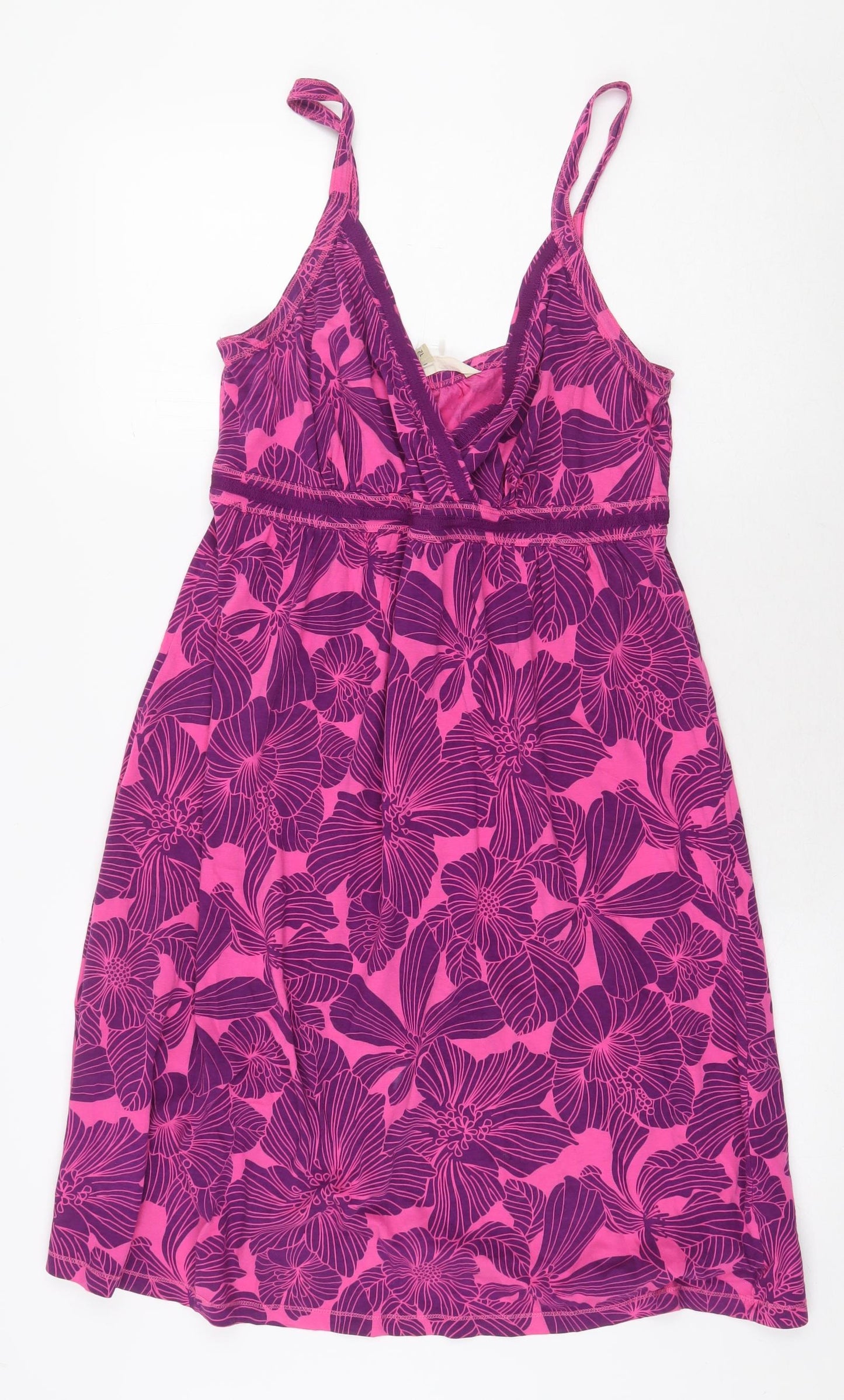 MANTARAY PRODUCTS Womens Pink Floral 100% Cotton Slip Dress Size 12 V-Neck Tie