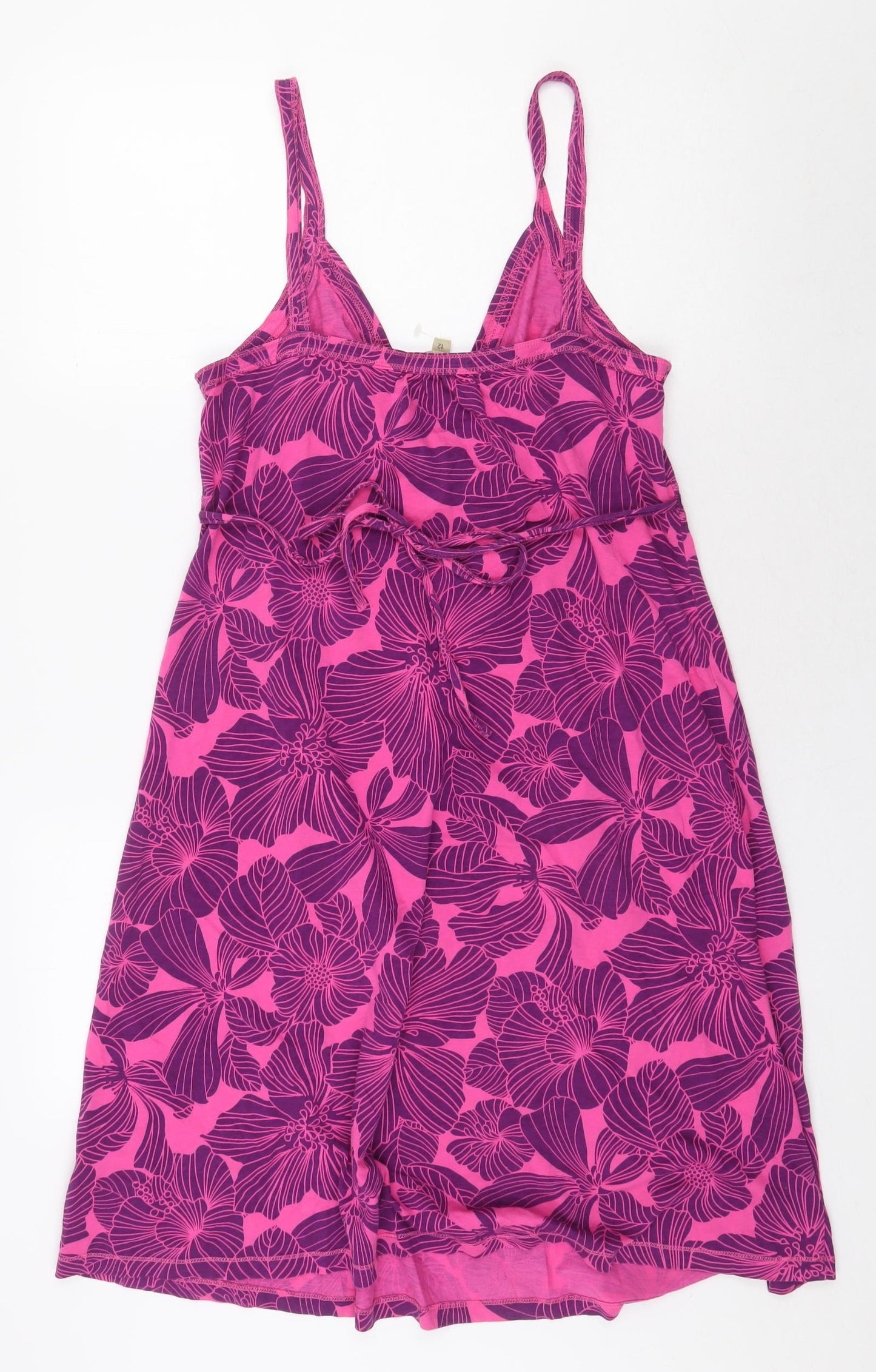 MANTARAY PRODUCTS Womens Pink Floral 100% Cotton Slip Dress Size 12 V-Neck Tie