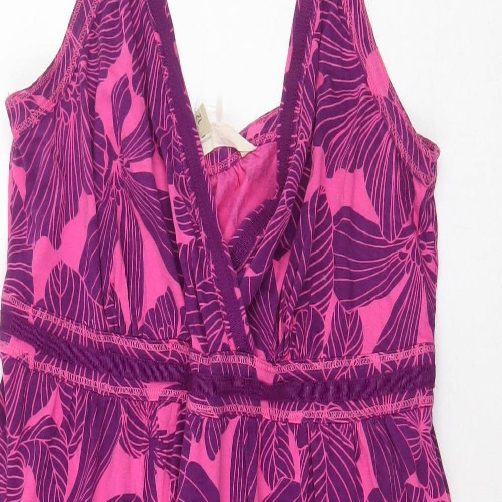 MANTARAY PRODUCTS Womens Pink Floral 100% Cotton Slip Dress Size 12 V-Neck Tie