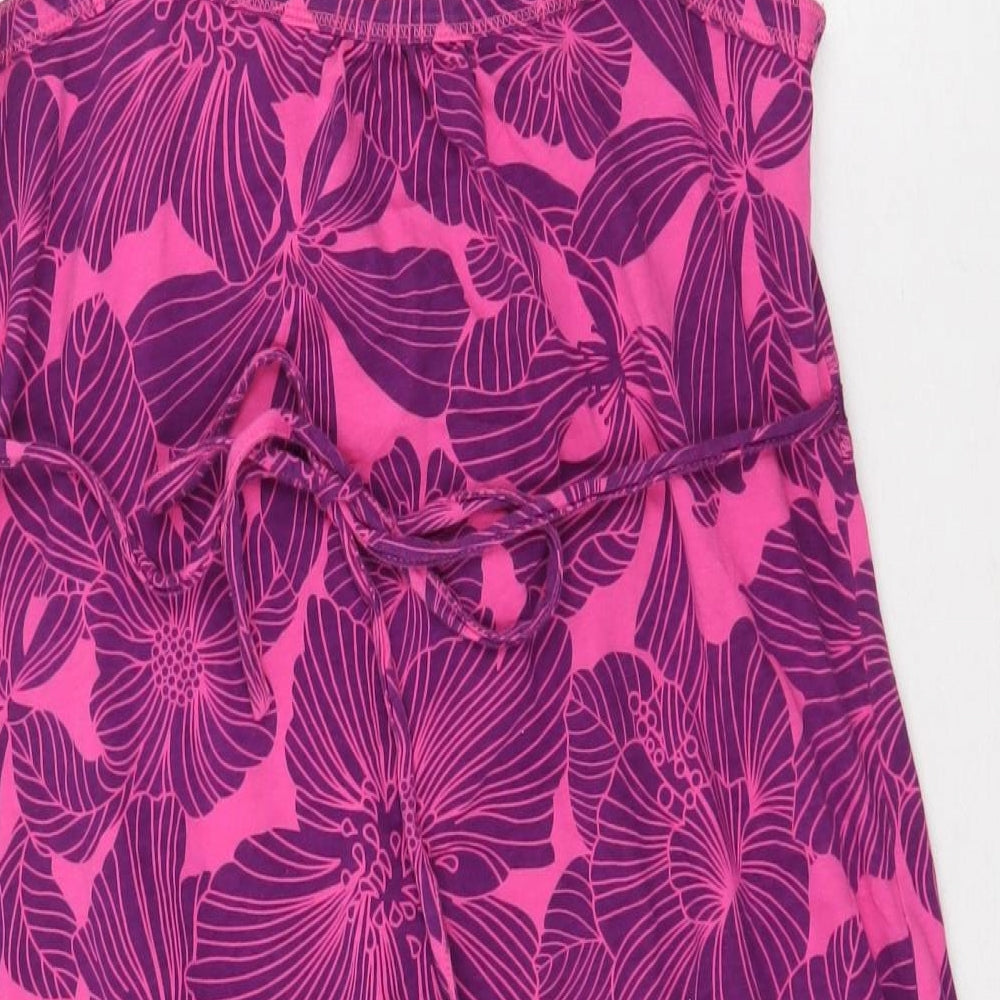 MANTARAY PRODUCTS Womens Pink Floral 100% Cotton Slip Dress Size 12 V-Neck Tie