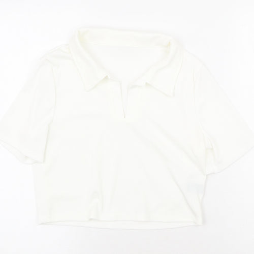 SheIn Womens White Cotton Cropped T-Shirt Size L Collared
