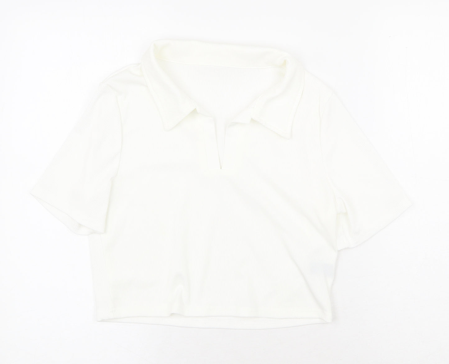 SheIn Womens White Cotton Cropped T-Shirt Size L Collared