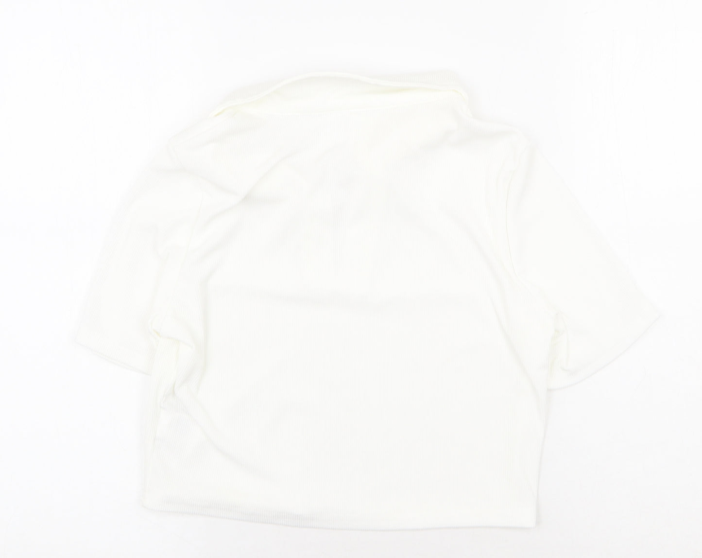 SheIn Womens White Cotton Cropped T-Shirt Size L Collared